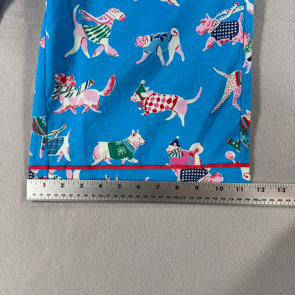 Mersea Blue Cotton Dog Print Pajama Pants XS Holiday Winter Dogs Lounge Wide Leg - Picture 9 of 12